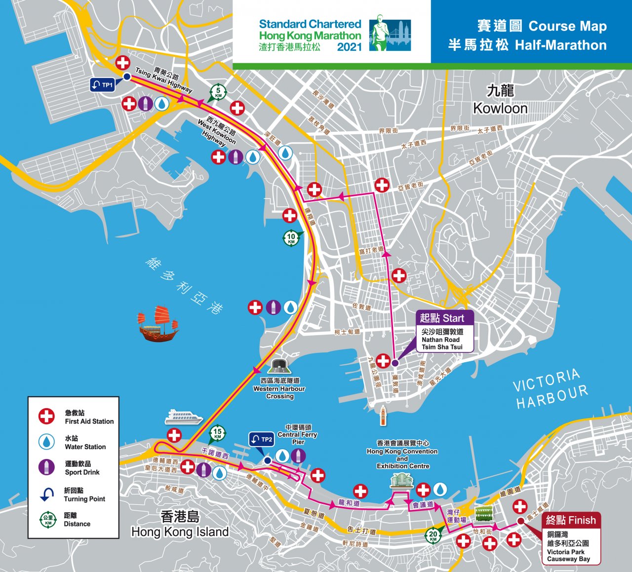 香港馬拉松2021半馬賽道
